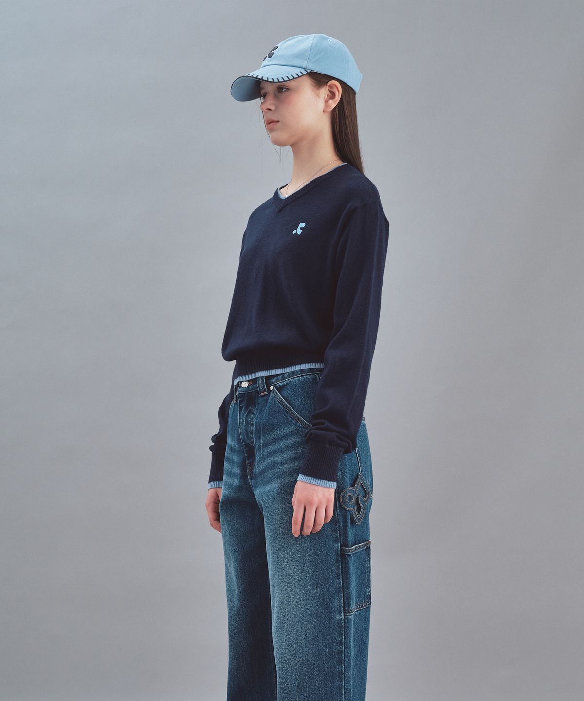 레스트앤레크레이션(REST&RECREATION) LAYERED V-NECK WOOL KNIT - NAVY