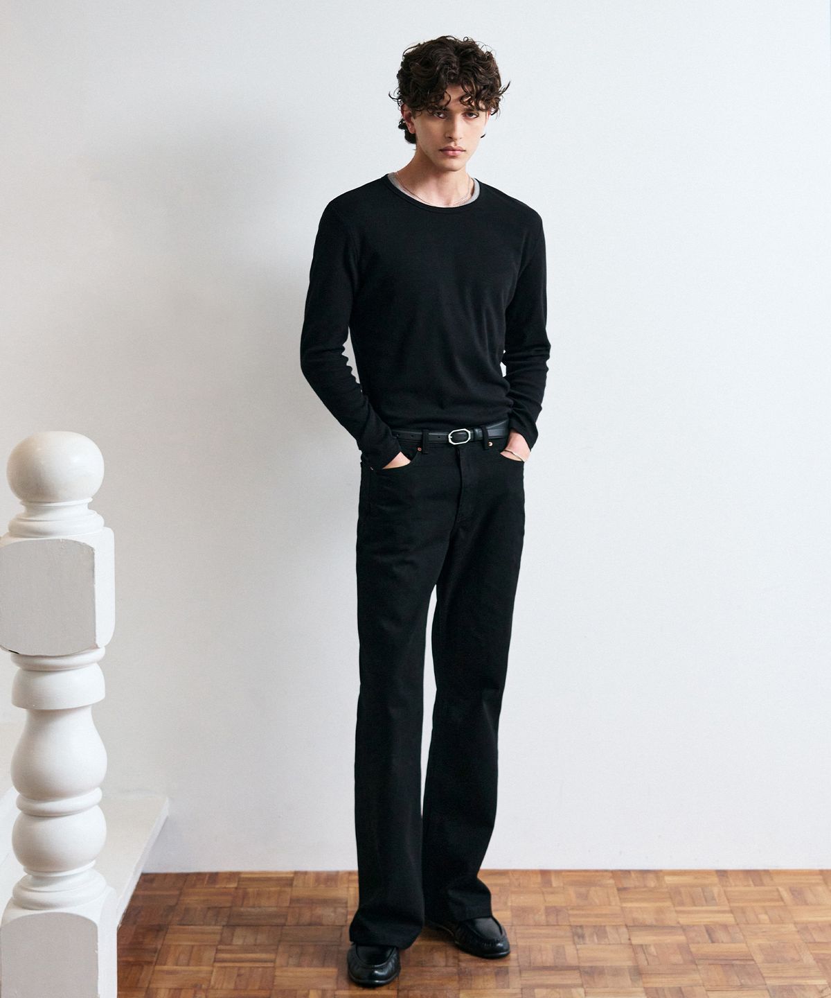 블레이어(BLAYER) 더블 레이어링 슬림핏 리브드 티셔츠 [BLACK]