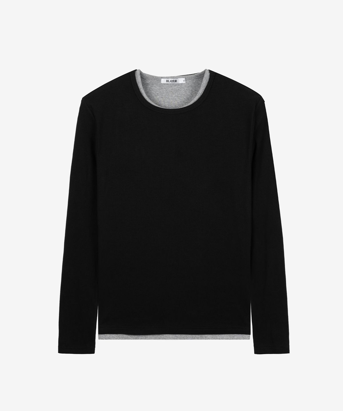 블레이어(BLAYER) 더블 레이어링 슬림핏 리브드 티셔츠 [BLACK]