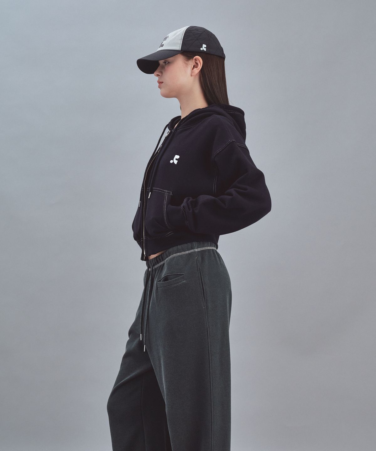 레스트앤레크레이션(REST&RECREATION) STITCH CROPPED HOOD ZIP-UP - DARK NAVY