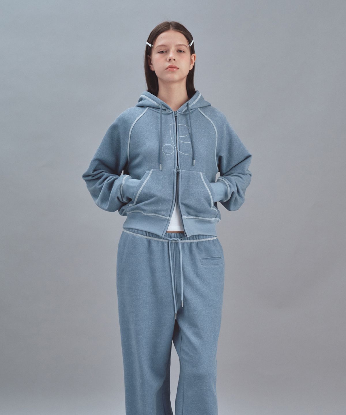 레스트앤레크레이션(REST&RECREATION) PIGMENT HOOD ZIP-UP - SKY BLUE