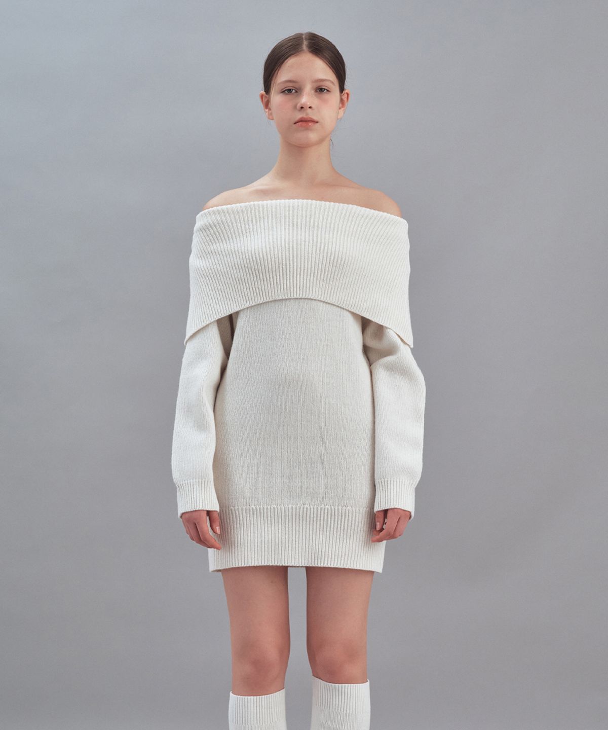 레스트앤레크레이션(REST&RECREATION) OFF SHOULDER KNIT DRESS - IVORY