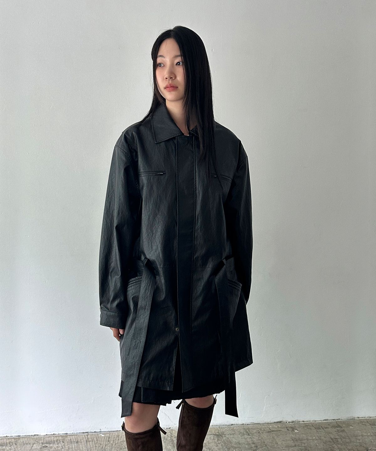 누아클레(NUAKLE) (w) 벨린 레더 카코트_블랙