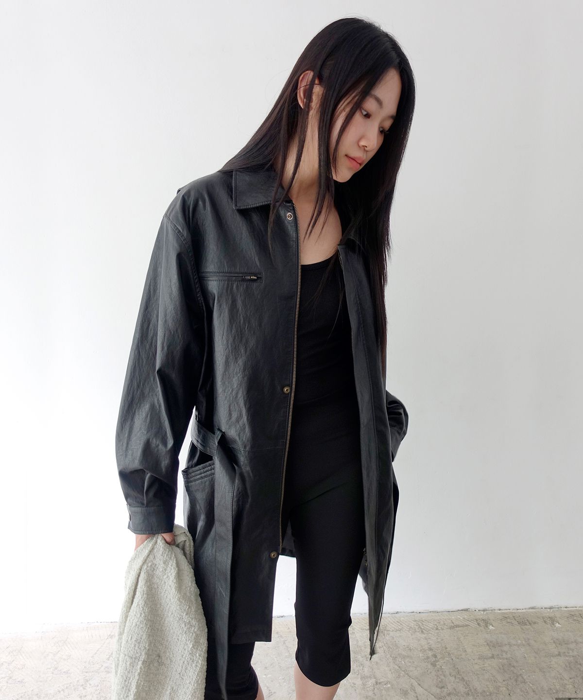누아클레(NUAKLE) (w) 벨린 레더 카코트_블랙
