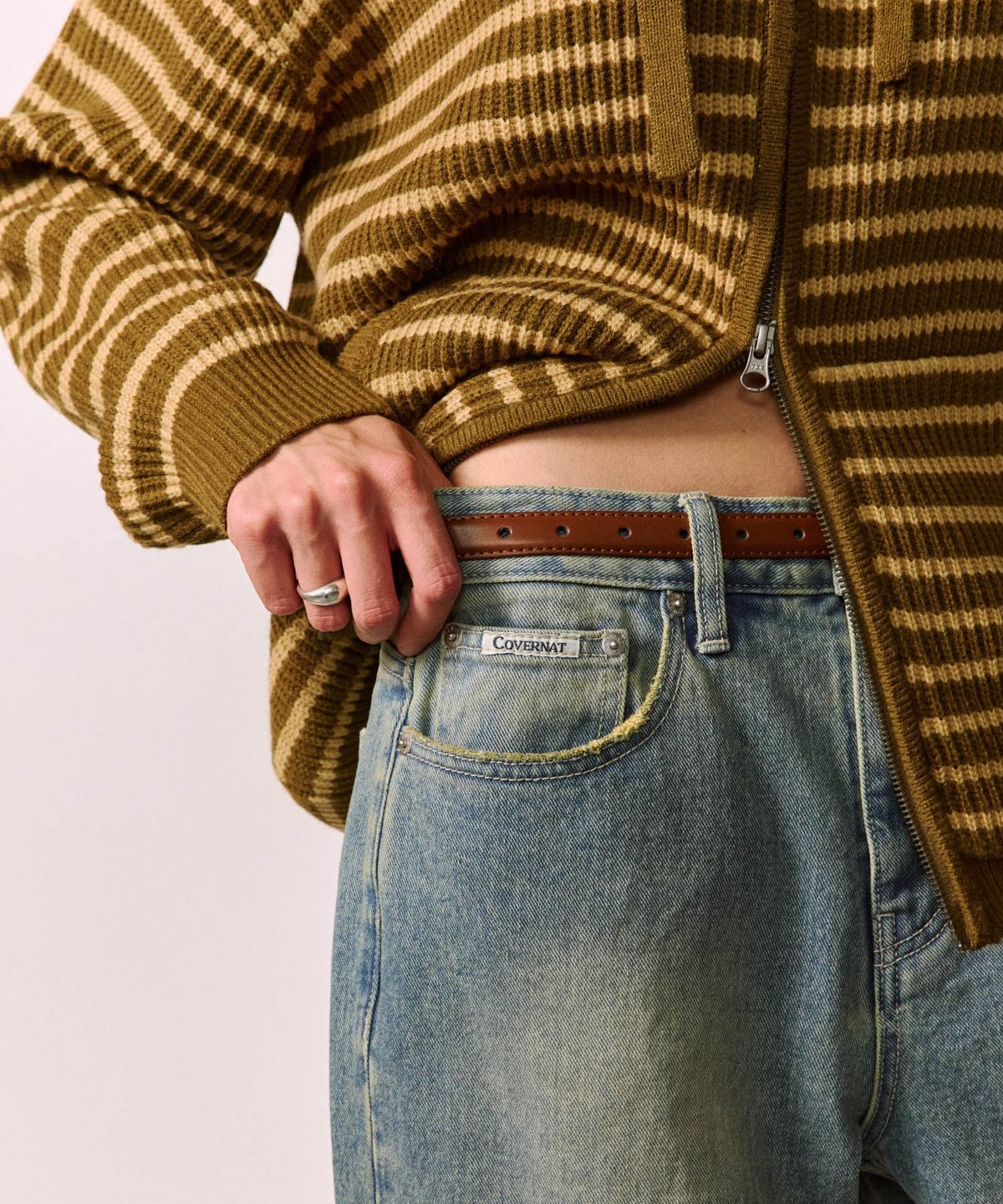 커버낫(COVERNAT) 스트레이트 링사 릴렉스드 진 더스티 블루