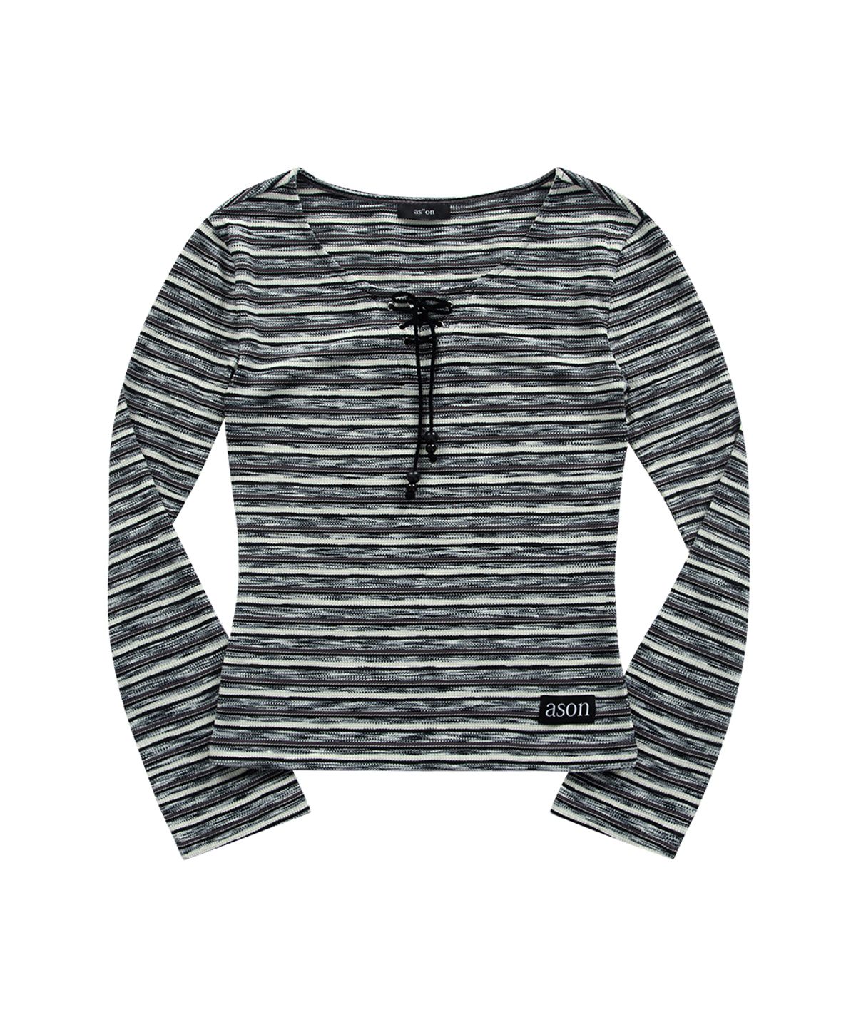 애즈온(ASON) SHALE STRIPE EYELET LONG SLEEVE / SMOKE