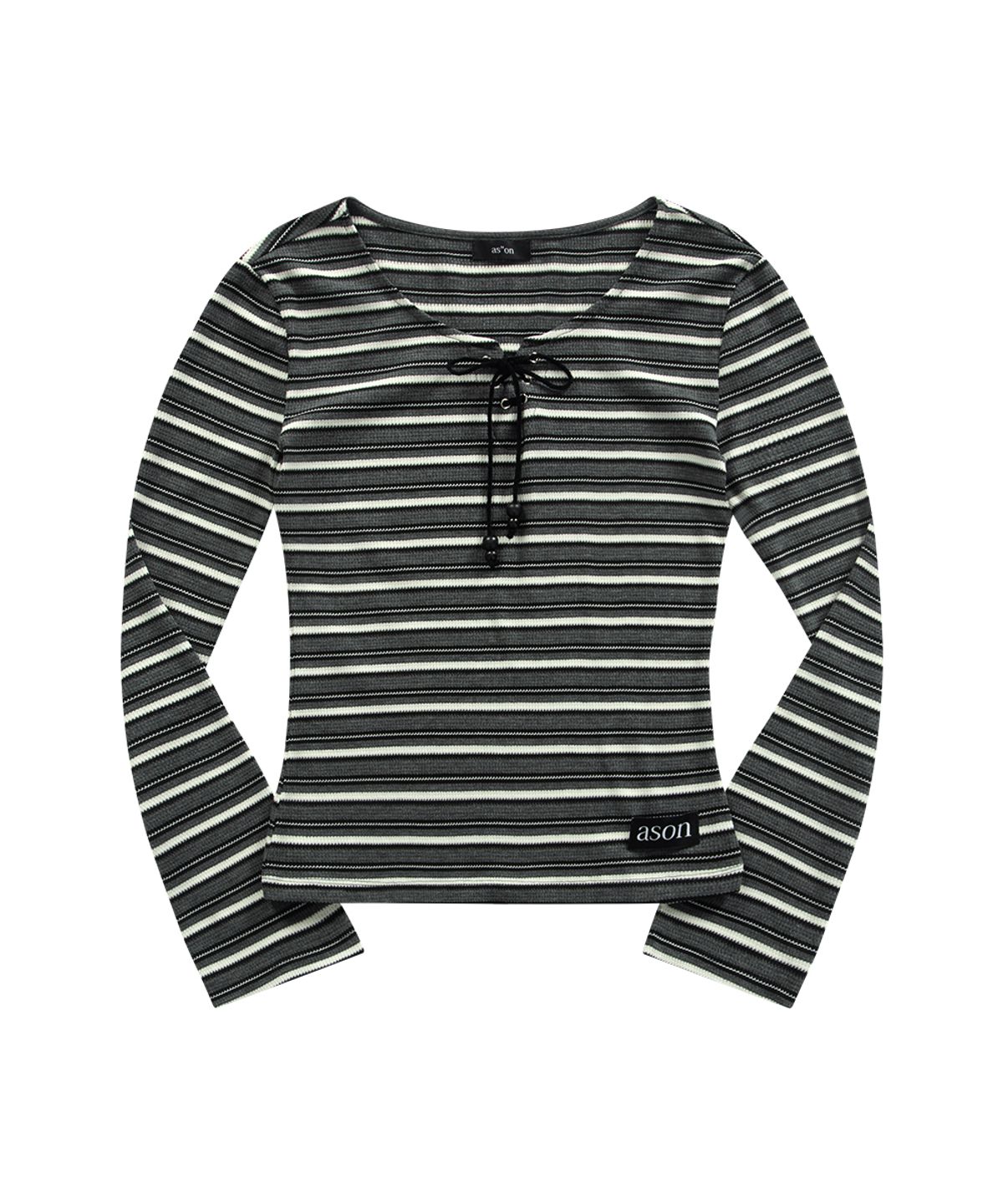 애즈온(ASON) SHALE STRIPE EYELET LONG SLEEVE / CHARCOAL