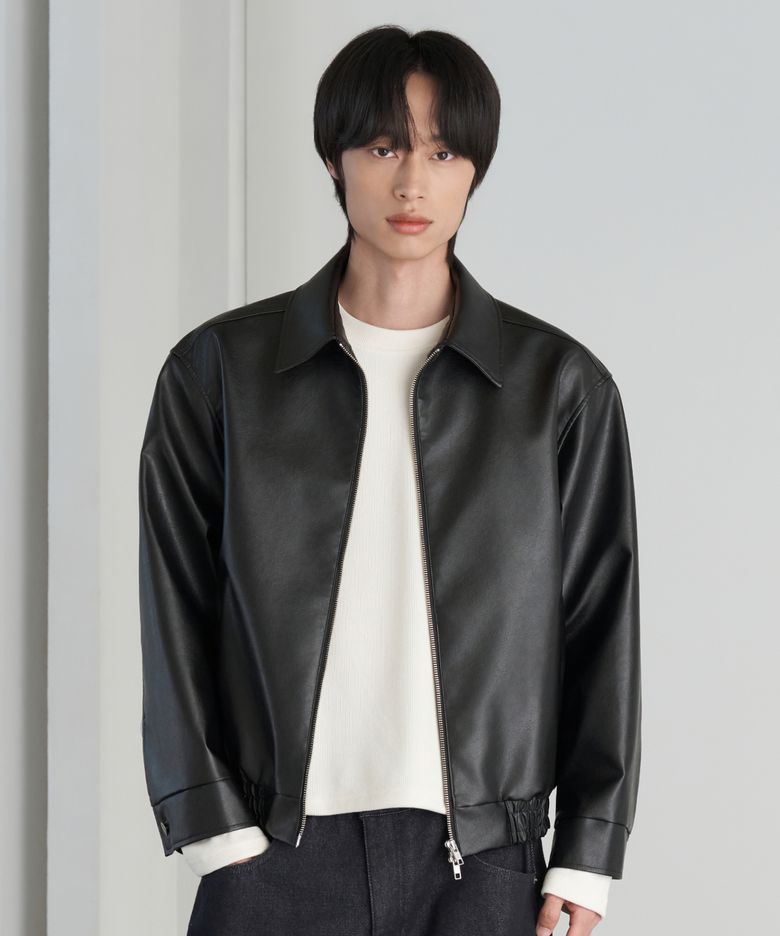 26 FW 레더 미니멀 블루종 크롭 자켓 (블랙)