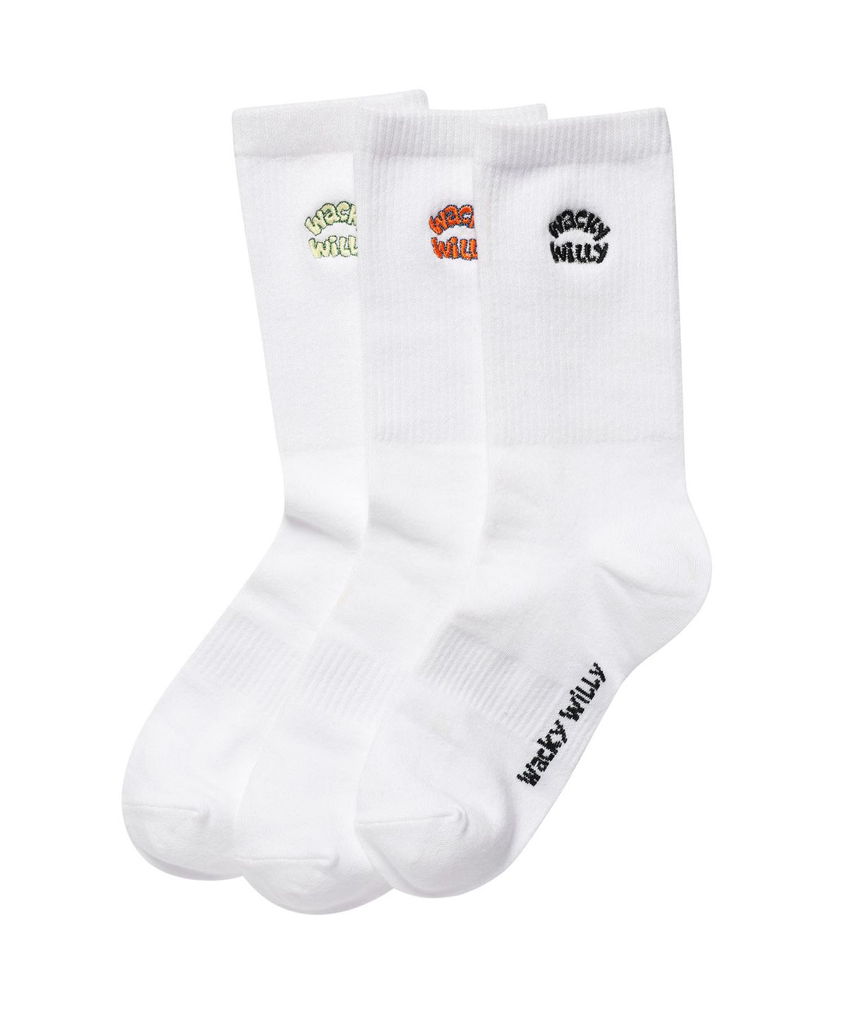 와키윌리(WACKY WILLY) 타이포 자수 양말 (3PACK) 화이트
