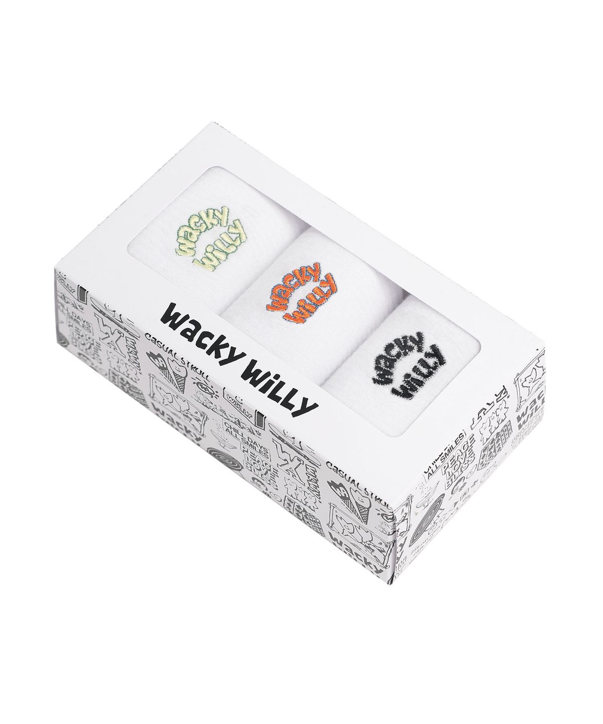 와키윌리(WACKY WILLY) 타이포 자수 양말 (3PACK) 화이트