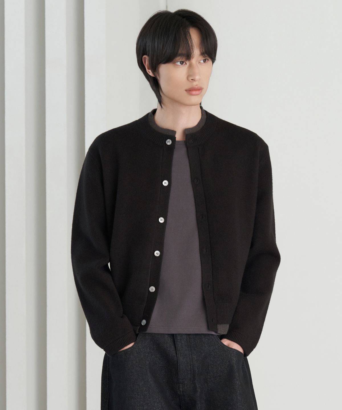 효지(HYOJI) 26 FW 워셔블 소프트 터치 라운드 레이어드 크롭 니트 가디건 (3컬러)