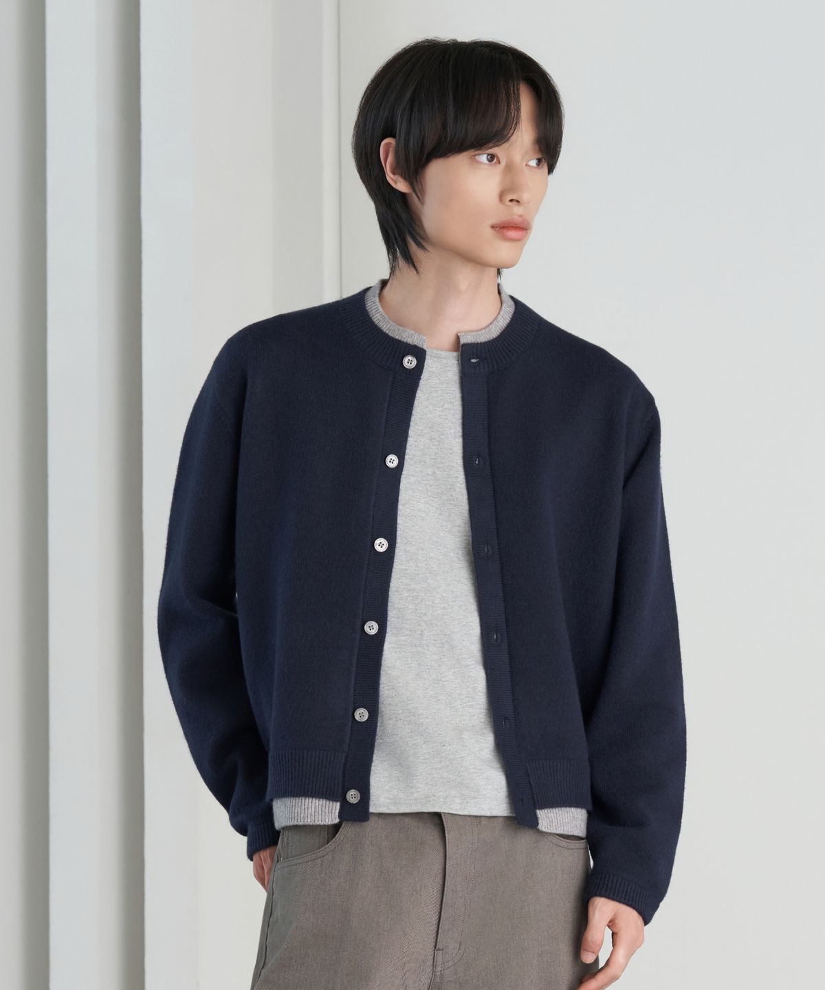 효지(HYOJI) 26 FW 워셔블 소프트 터치 라운드 레이어드 크롭 니트 가디건 (3컬러)