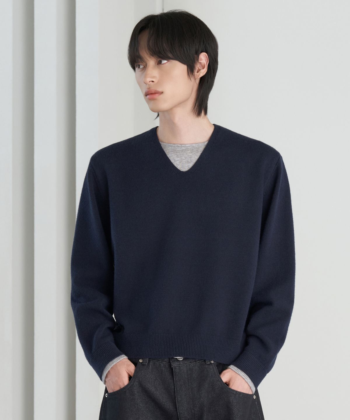 효지(HYOJI) 26 FW 워셔블 소프트 터치 브이넥 레이어드 크롭 니트 (4컬러)