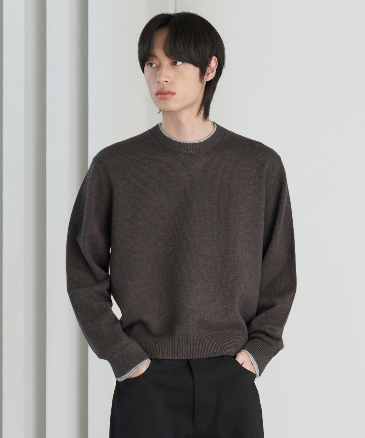 효지(HYOJI) 26 FW 워셔블 소프트 터치 라운드 레이어드 크롭 니트 (4컬러)