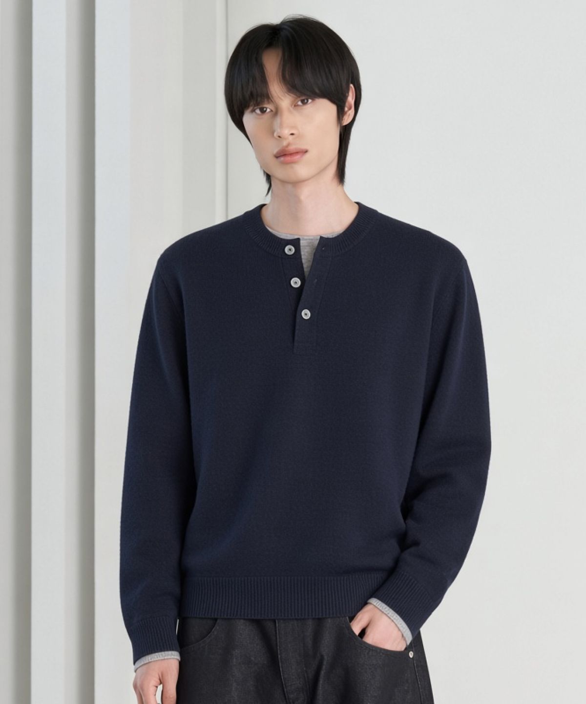 효지(HYOJI) 26 FW 워셔블 소프트 터치 헨리넥 레이어드 크롭 니트 (4컬러)