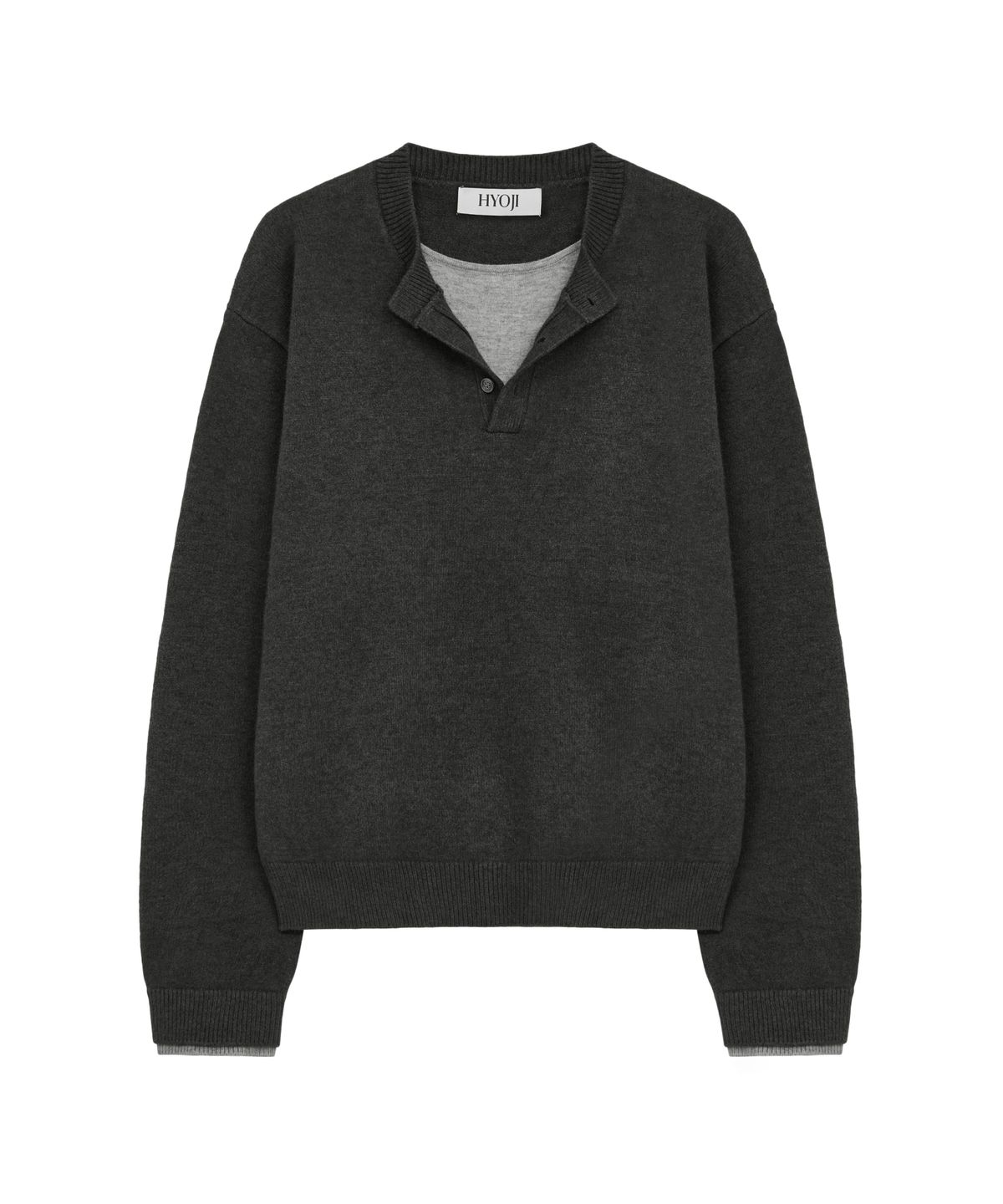 효지(HYOJI) 26 FW 워셔블 소프트 터치 헨리넥 레이어드 크롭 니트 (4컬러)