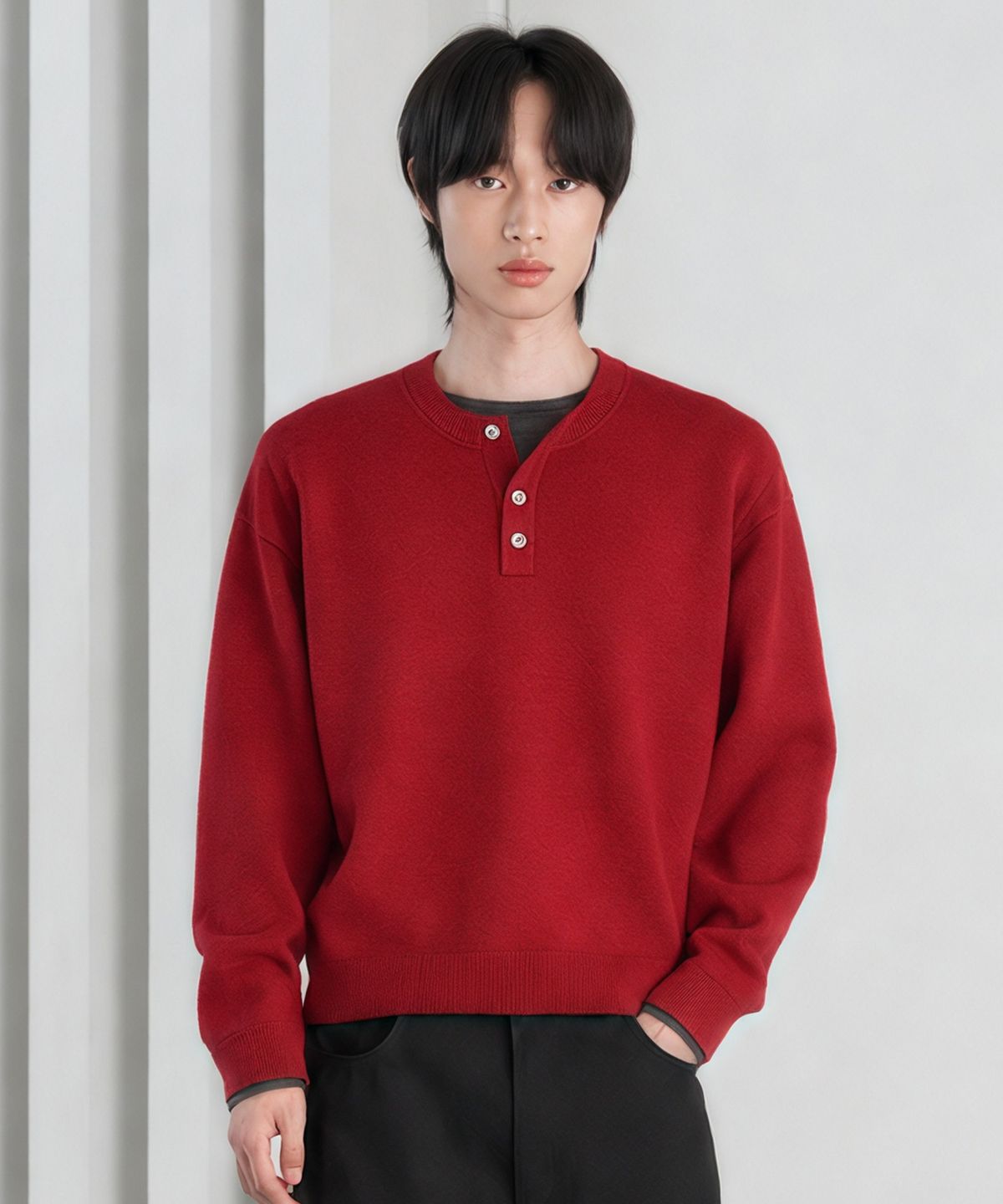 효지(HYOJI) 26 FW 워셔블 소프트 터치 헨리넥 레이어드 크롭 니트 (4컬러)