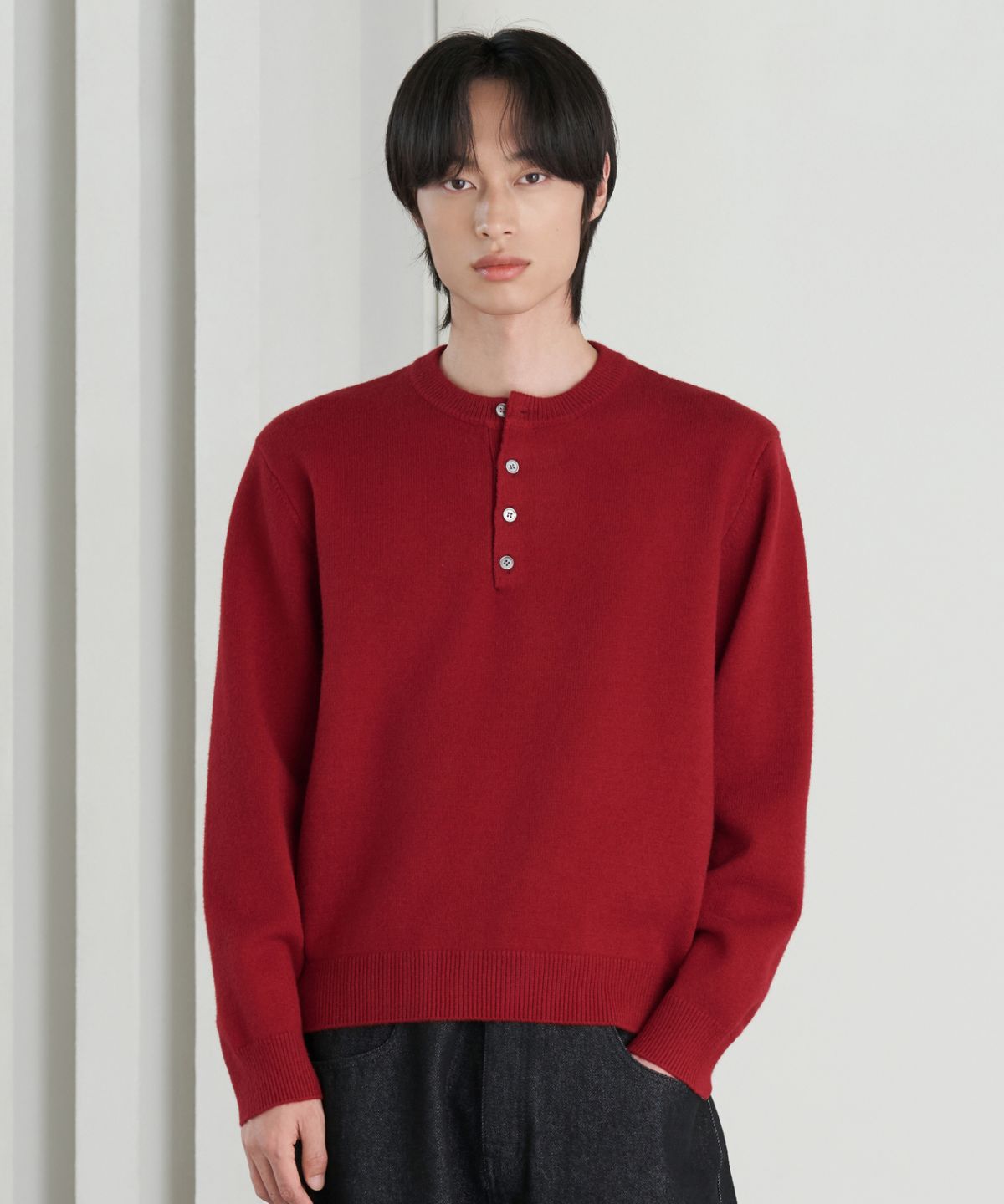 효지(HYOJI) 26 FW 워셔블 소프트 터치 헨리넥 크롭 니트 (5컬러)