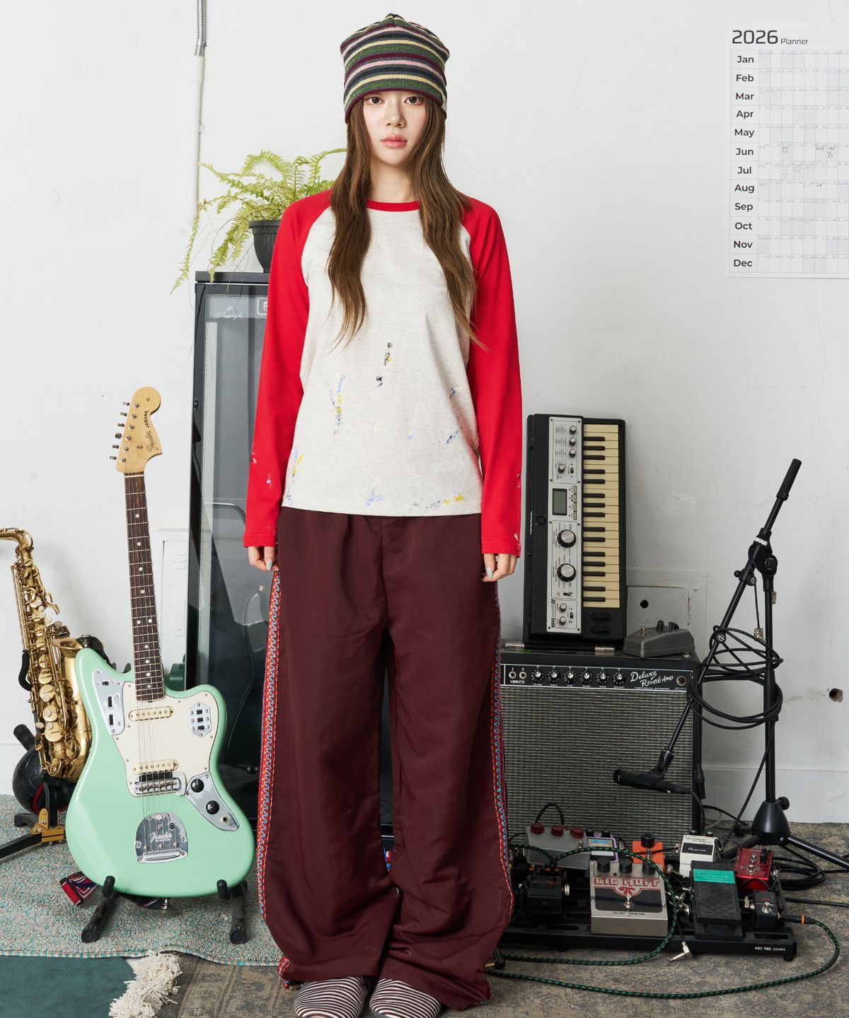 낫뉴(NOT NEW) Ethnic Track Pants Burgundy