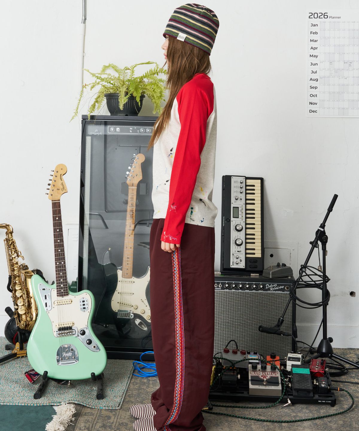낫뉴(NOT NEW) Ethnic Track Pants Burgundy