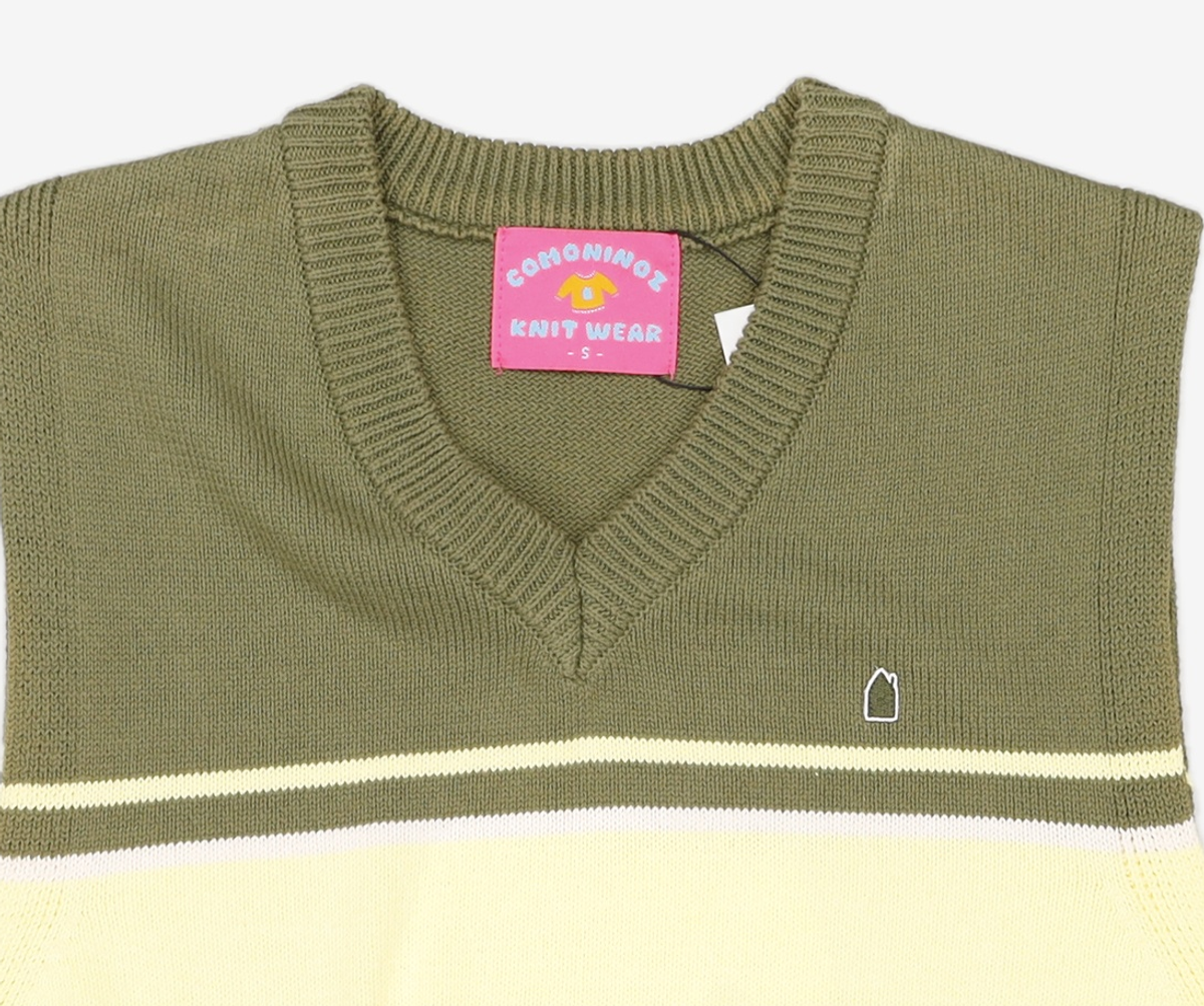 꼬모니노즈(COMONINOZ) STRIPE KNIT VEST [KHAKI] S