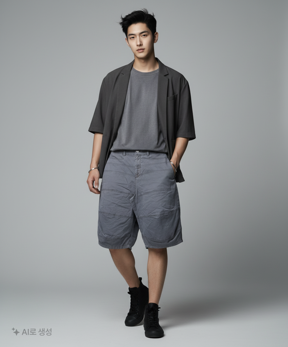 노매뉴얼(NOMANUAL) CURVED HALF PANTS - WASHED NAVY S