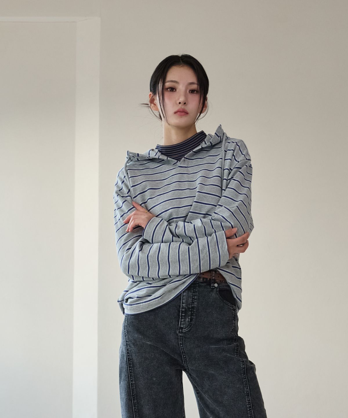 이븐시아(EVENCIA) 메란지 스트라이프 후디
