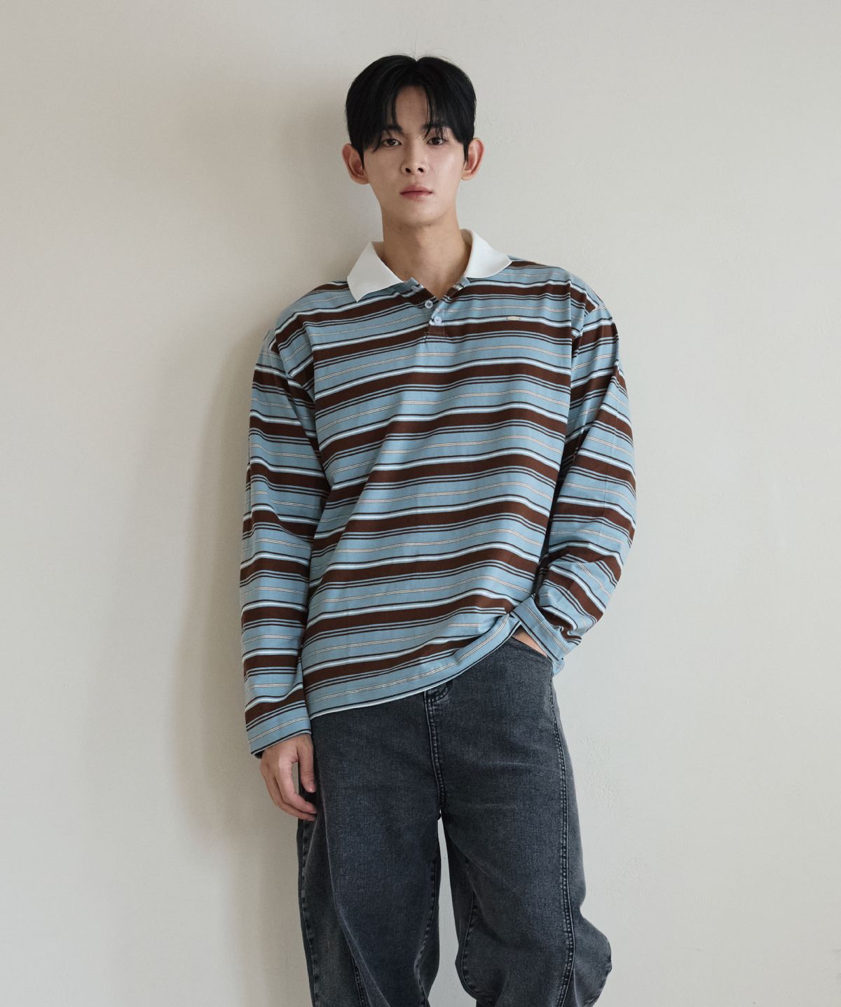 이븐시아(EVENCIA) 멀티컬러 럭비티셔츠 틸블루