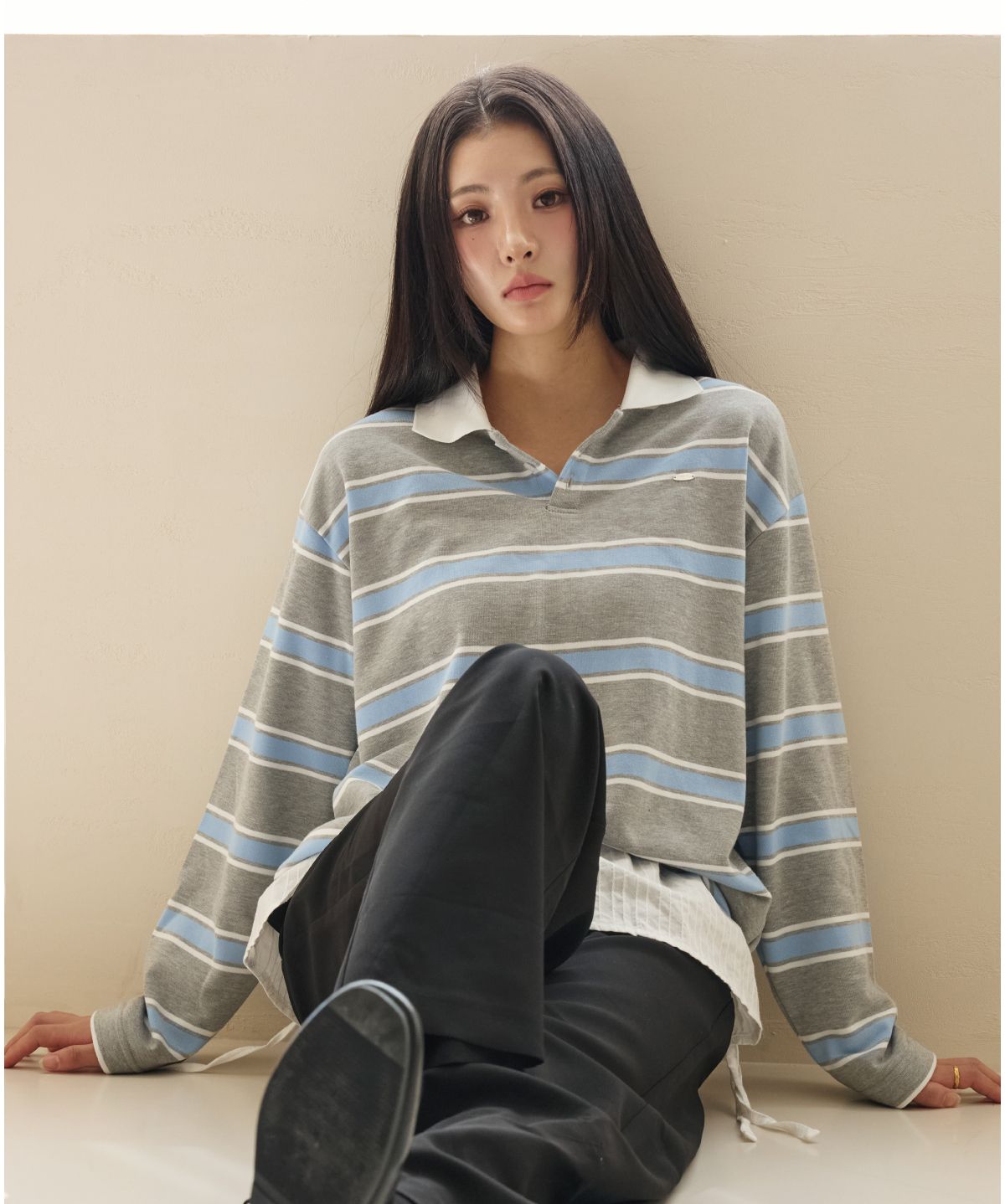 이븐시아(EVENCIA) 멀티컬러 럭비티셔츠 (쮸리) 스카이블루