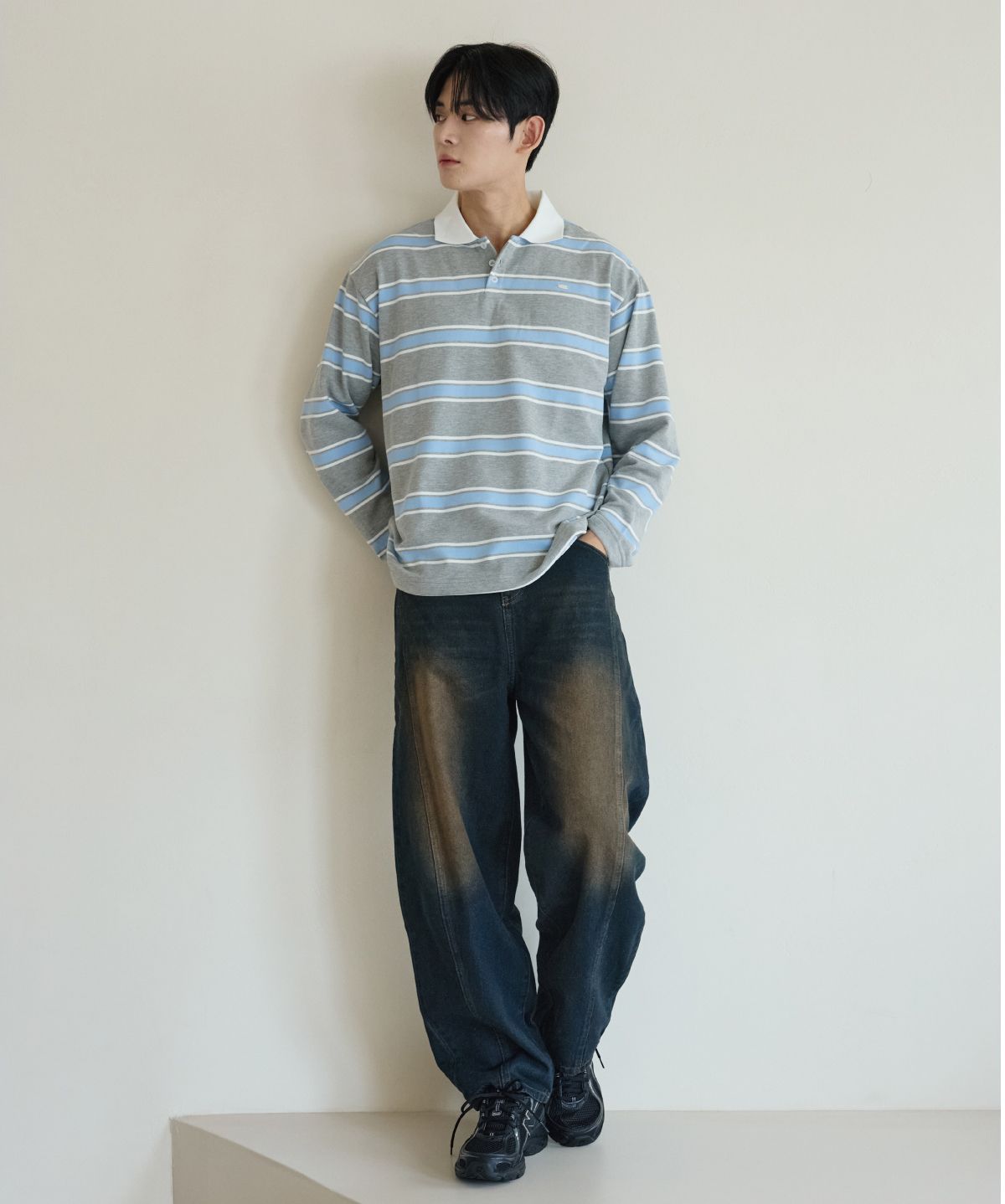 이븐시아(EVENCIA) 멀티컬러 럭비티셔츠 (쮸리) 스카이블루