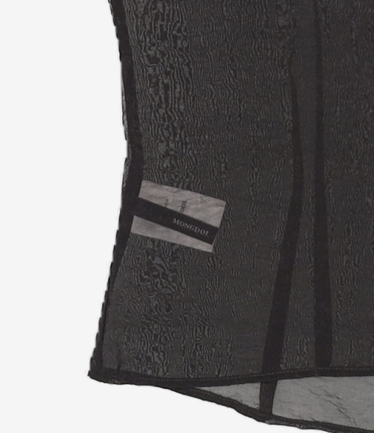 몽돌(MONGDOL) 크링클 시스루 숏 퍼프 슬리브 셔츠 블랙 MDSH022BLACK FREE