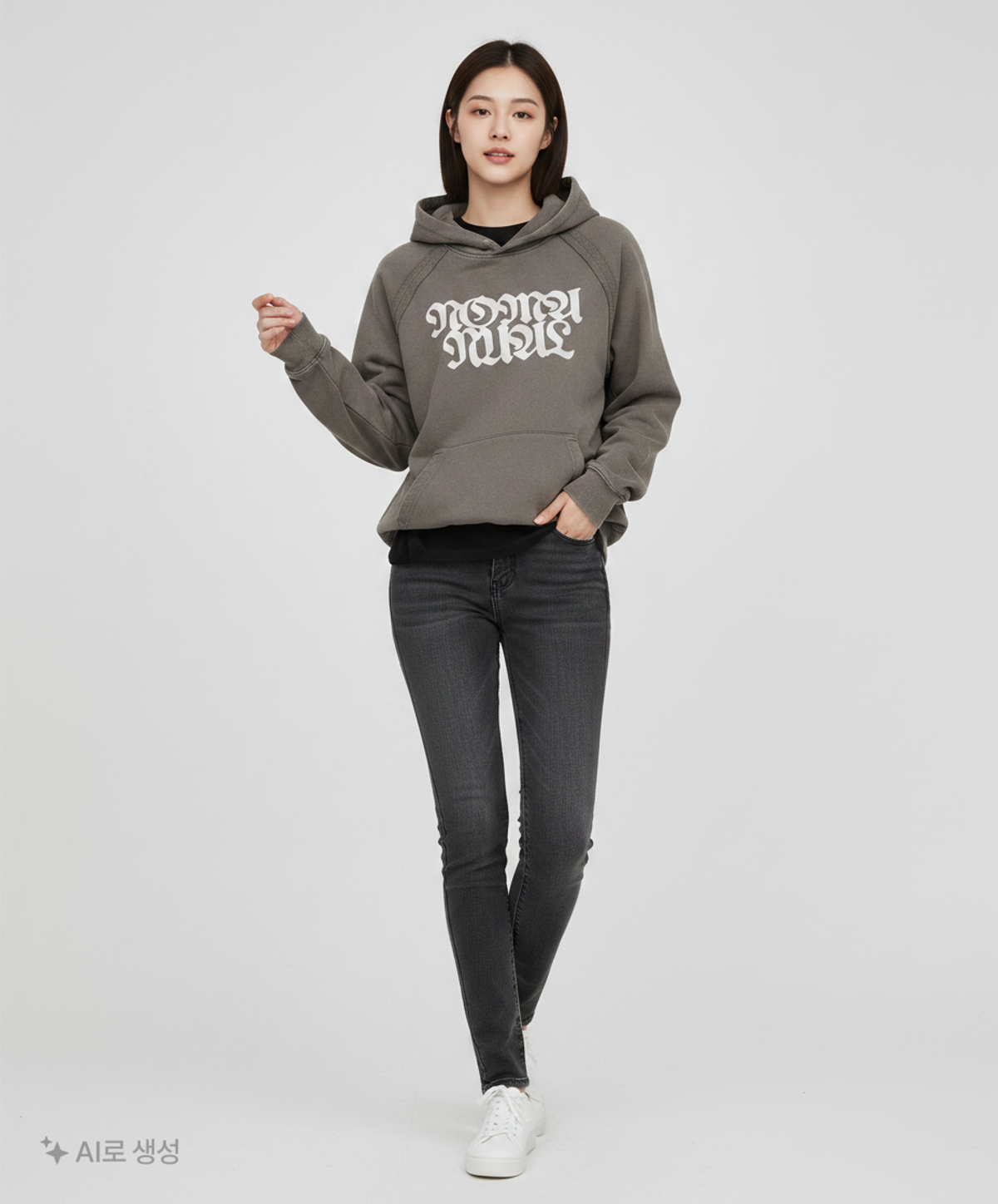 노매뉴얼(NOMANUAL) R.S RAW EDGE HOODIE - WASHED CHARCOAL M
