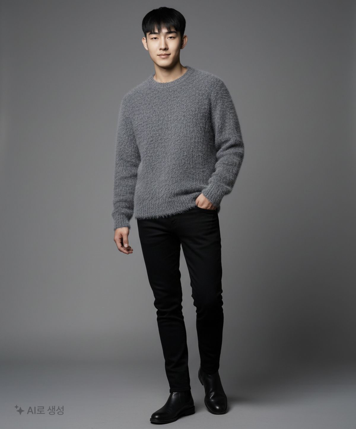 노매뉴얼(NOMANUAL) CROPPED HAIRY KNIT - MELANGE S