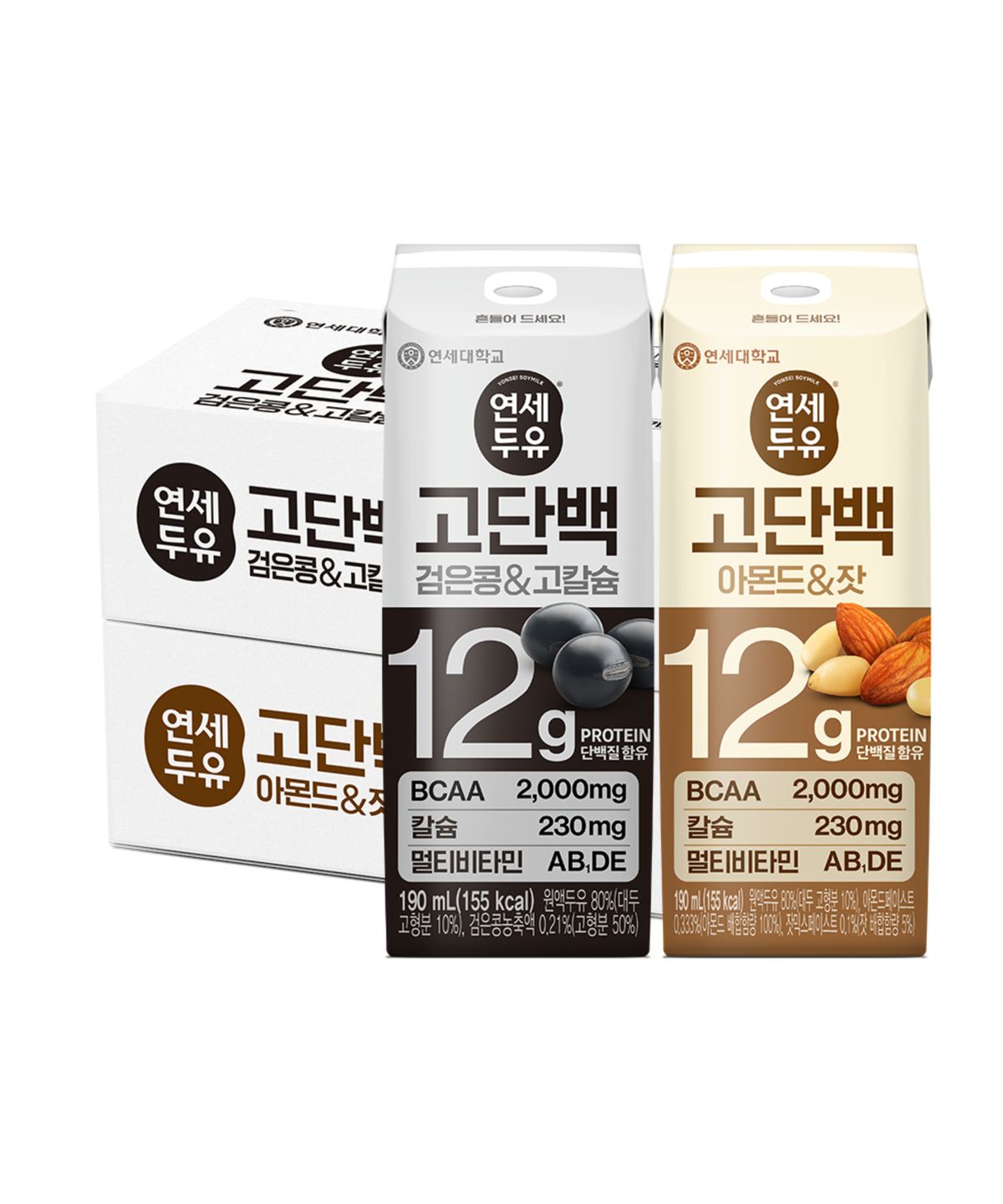연세유업(YONSEIDAIRY) [32팩] 연세두유 고단백 두유 검은콩 + 아몬드&잣 190ml (각 1박스 / 총 32팩)