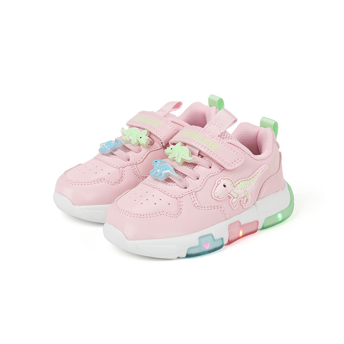 다이노솔즈(DINOSOLES) 티렉스 픽셀 스텝 핑크