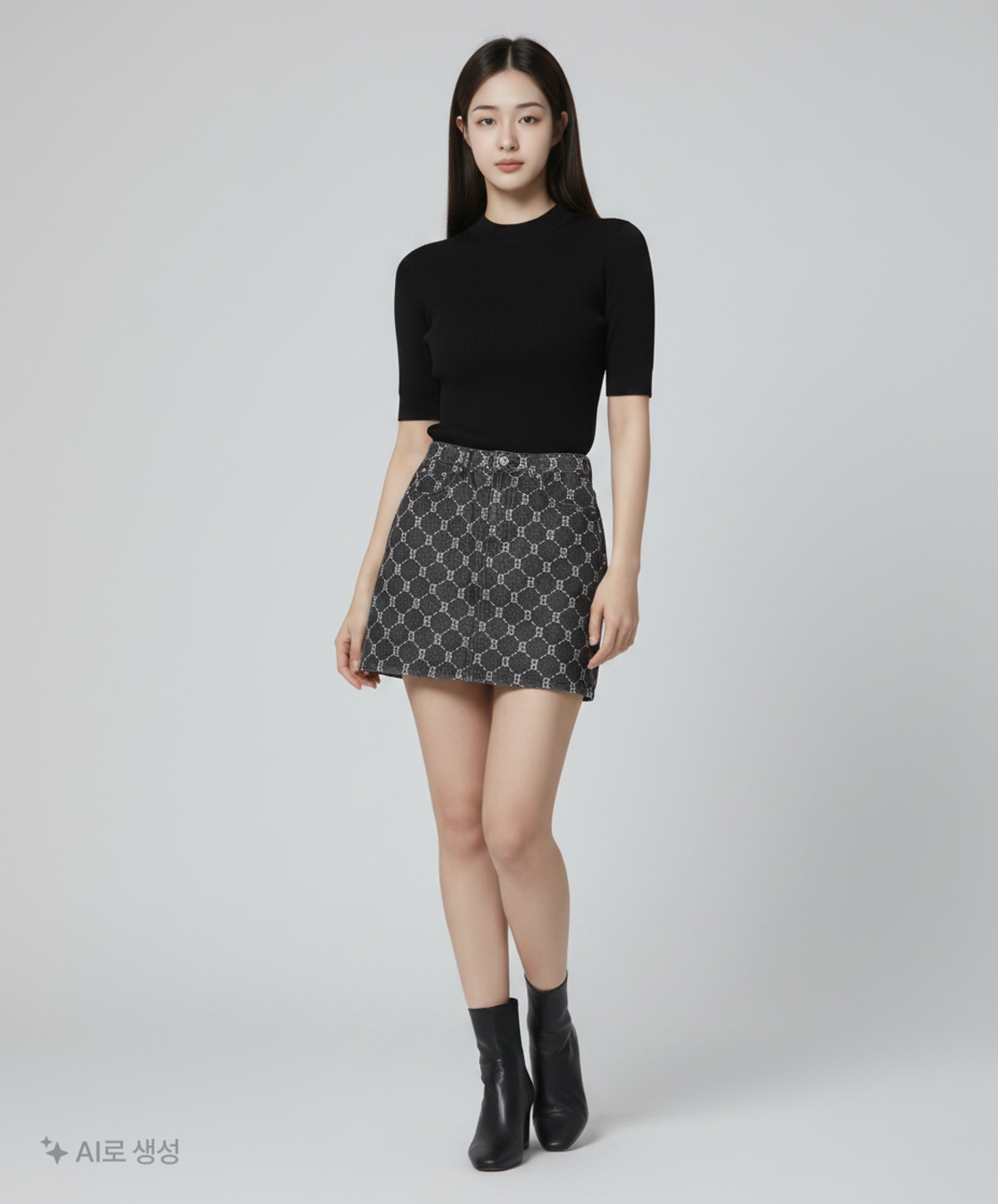 엠엘비(MLB) 여성 다이아 모노그램 자카드 데님 스커트 B (Black) S