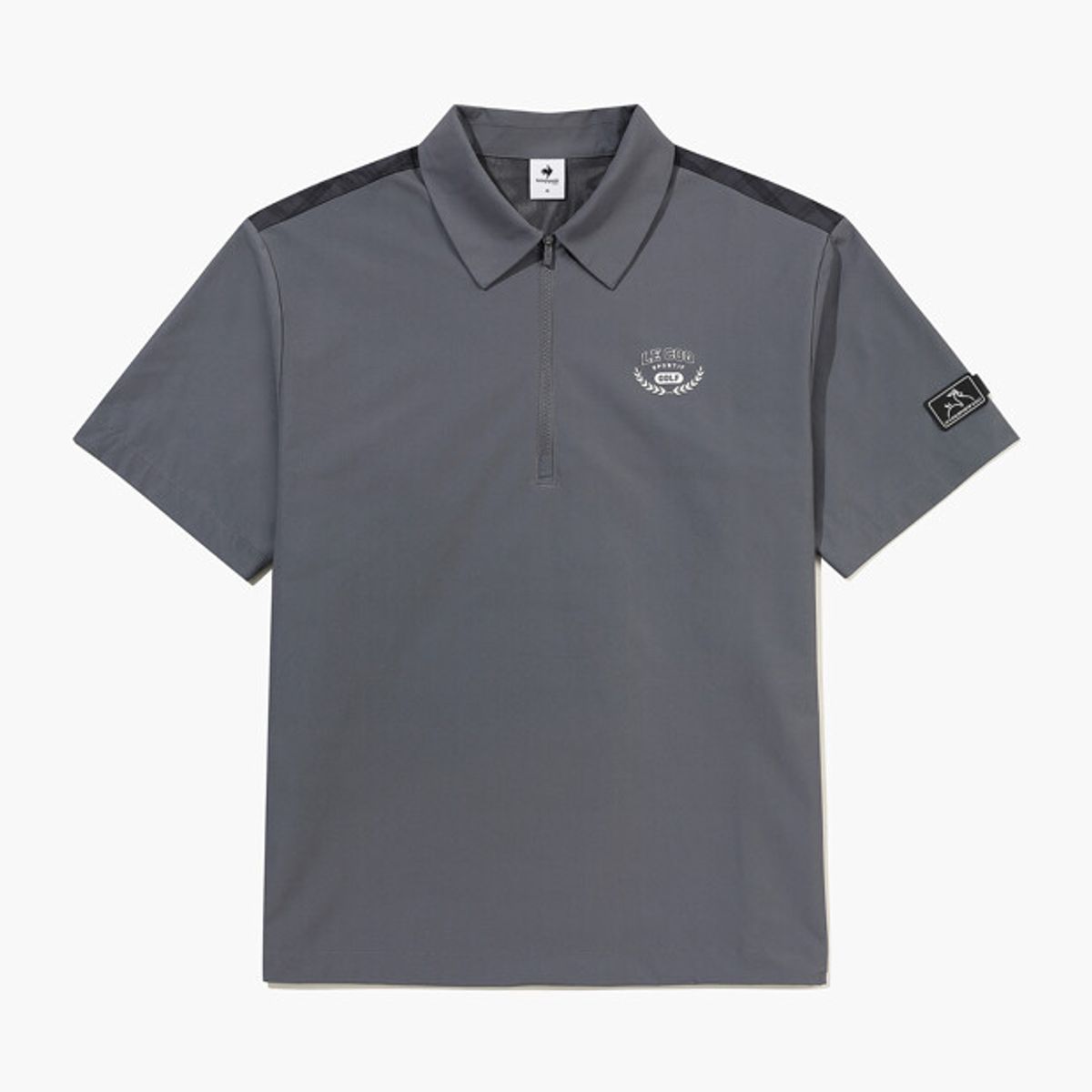 르꼬끄 골프(LECOQ GOLF) 남성 우븐 클래식 체크 반집업 반팔 티셔츠 _GREY GR321MTS83