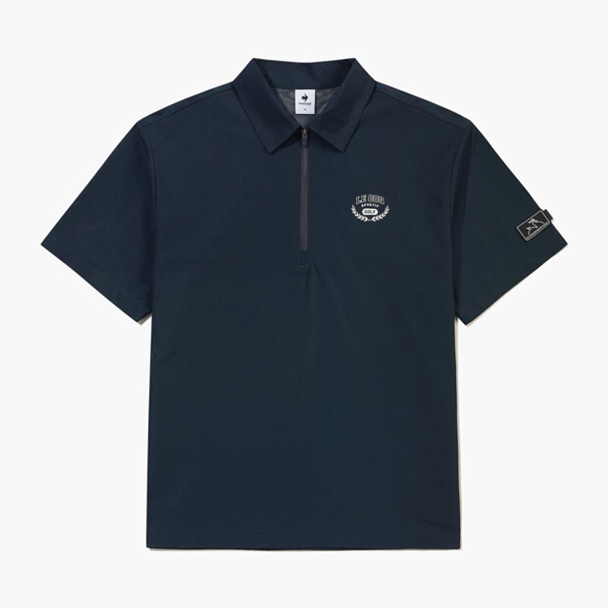 르꼬끄 골프(LECOQ GOLF) 남성 우븐 클래식 체크 반집업 반팔 티셔츠 _NAVY GR321MTS83