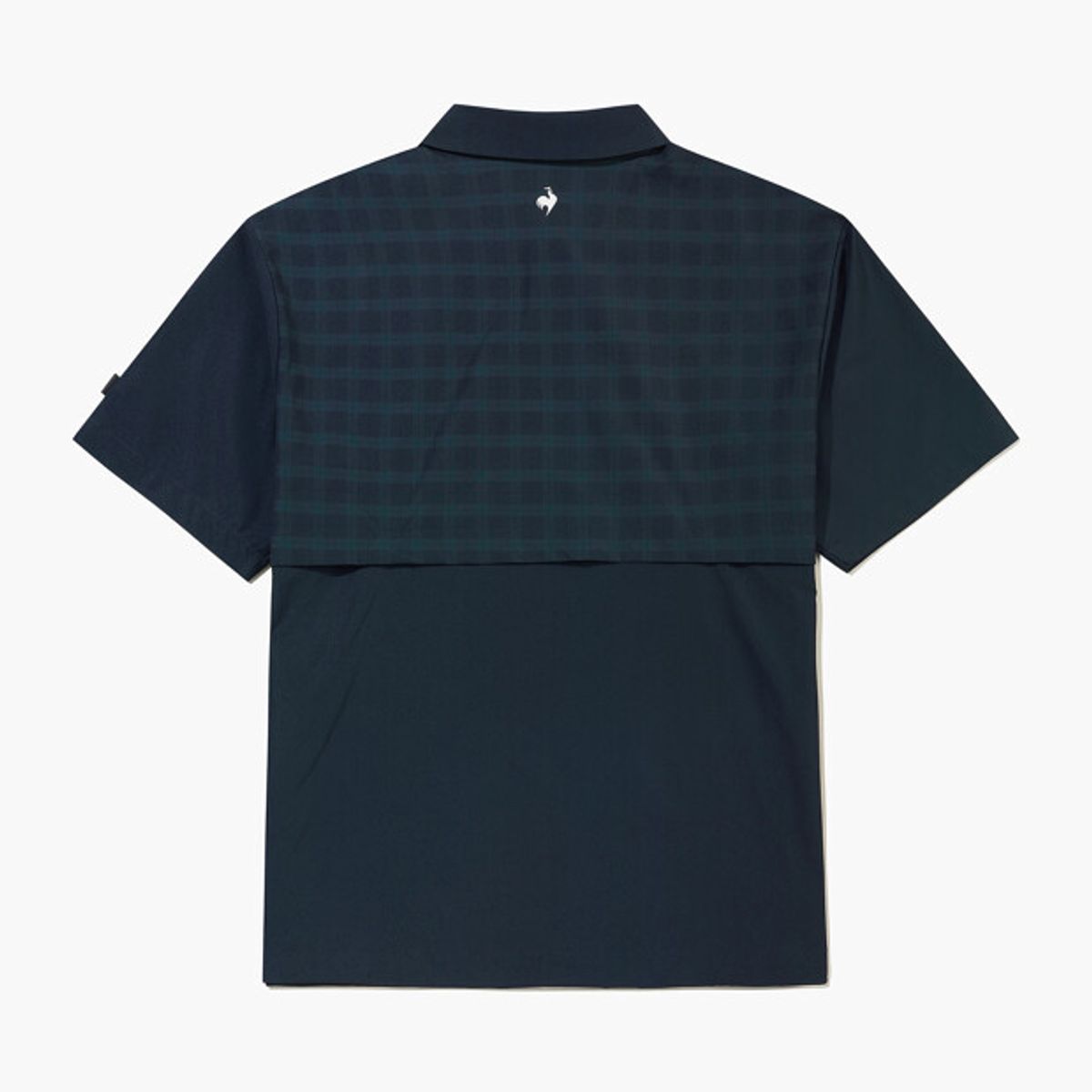 르꼬끄 골프(LECOQ GOLF) 남성 우븐 클래식 체크 반집업 반팔 티셔츠 _NAVY GR321MTS83