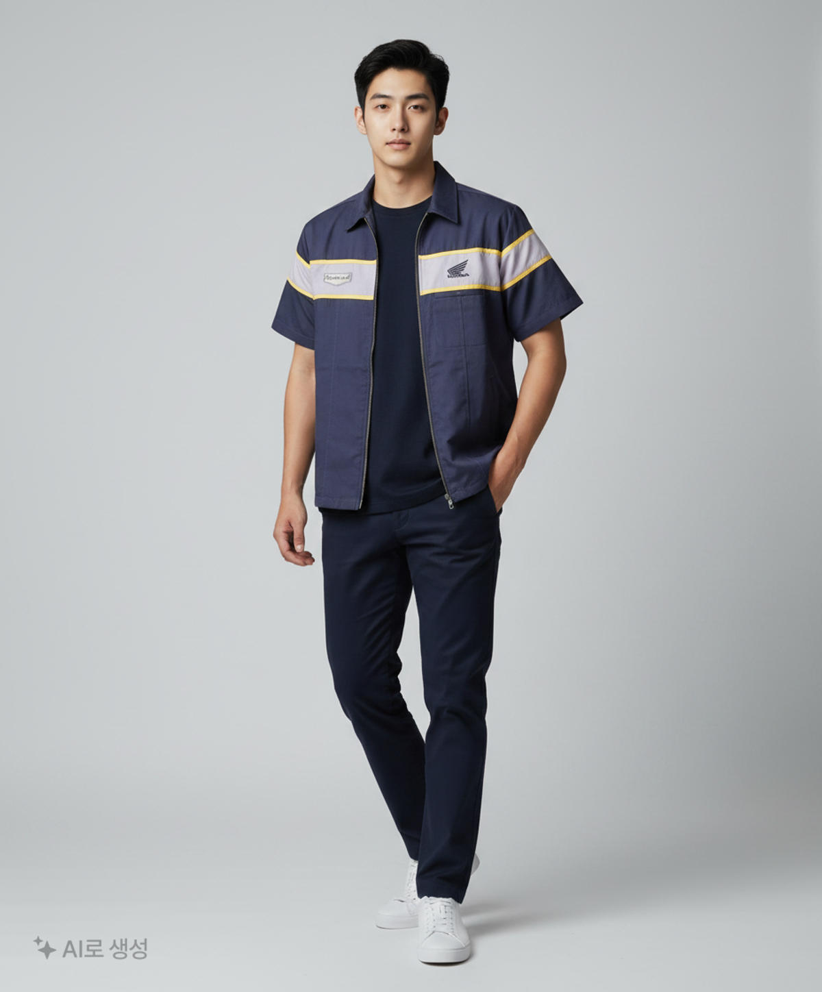 핍스 모터사이클(PHYPS MOTORCYCLE) Half Sleeve Zip Up Shirt Navy M