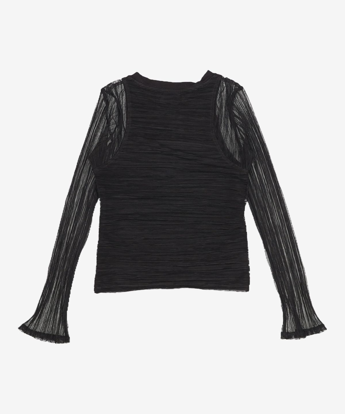 우알롱(WOOALONG) Mesh layered T-shirts - BLACK FREE