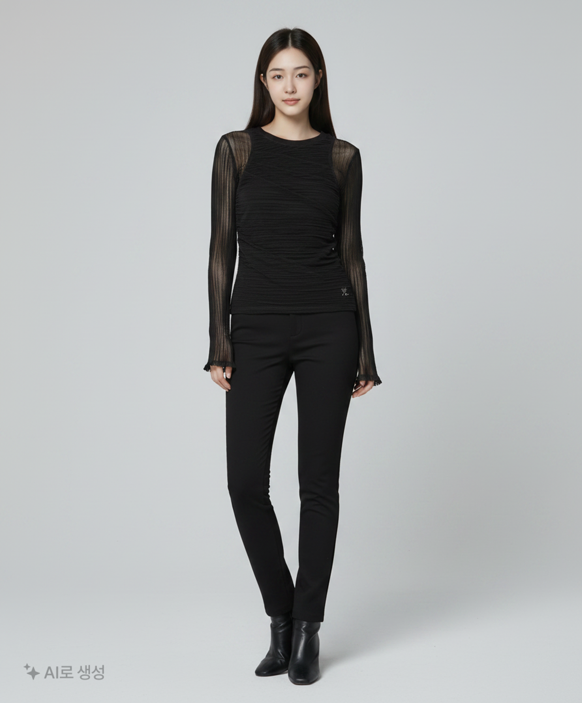 우알롱(WOOALONG) Mesh layered T-shirts - BLACK FREE
