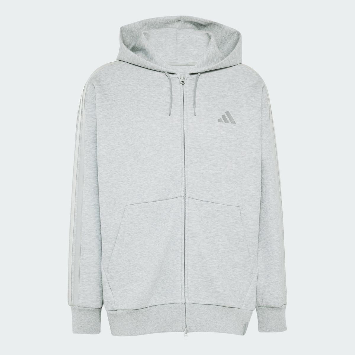 아디다스(ADIDAS) 에센셜 플러스 루즈 핏 3-스트라이프 컨템퍼러리 스페이서 니트 풀 지퍼 후디 KV8346