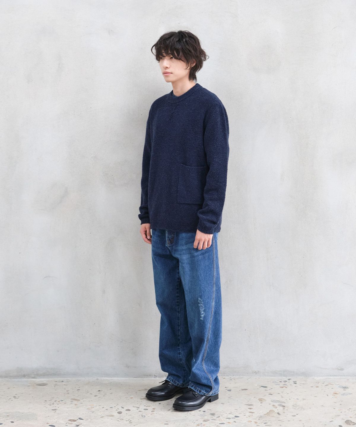 홀리선(HORLISUN) Northyork Boucle Crewneck Knit Melange Navy