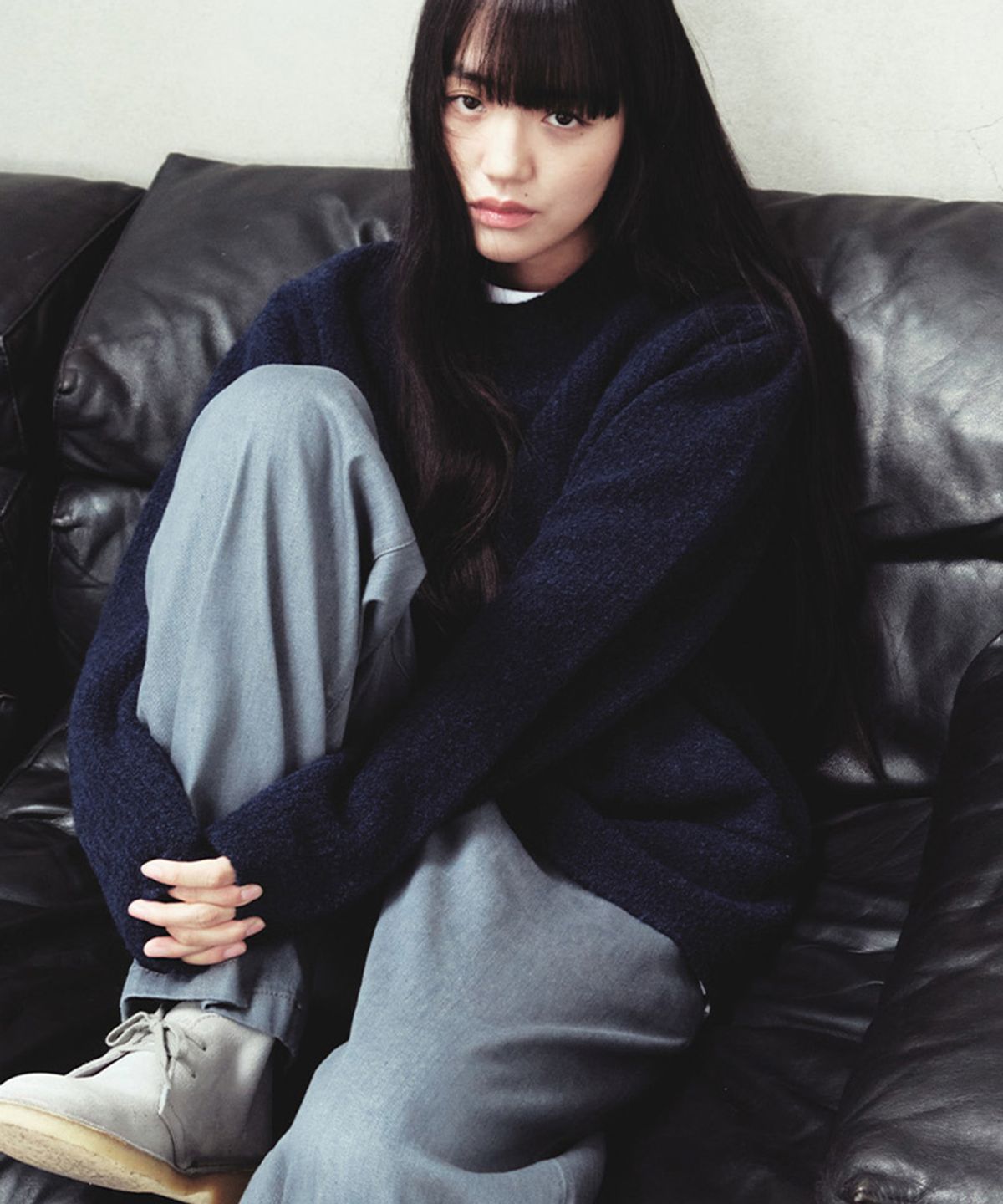 홀리선(HORLISUN) Northyork Boucle Crewneck Knit Melange Navy