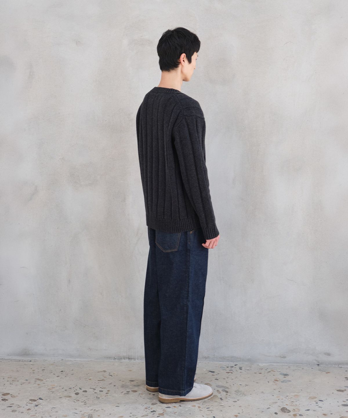 홀리선(HORLISUN) Meadow Wide Rib Crewneck Knit Melange Charcoal