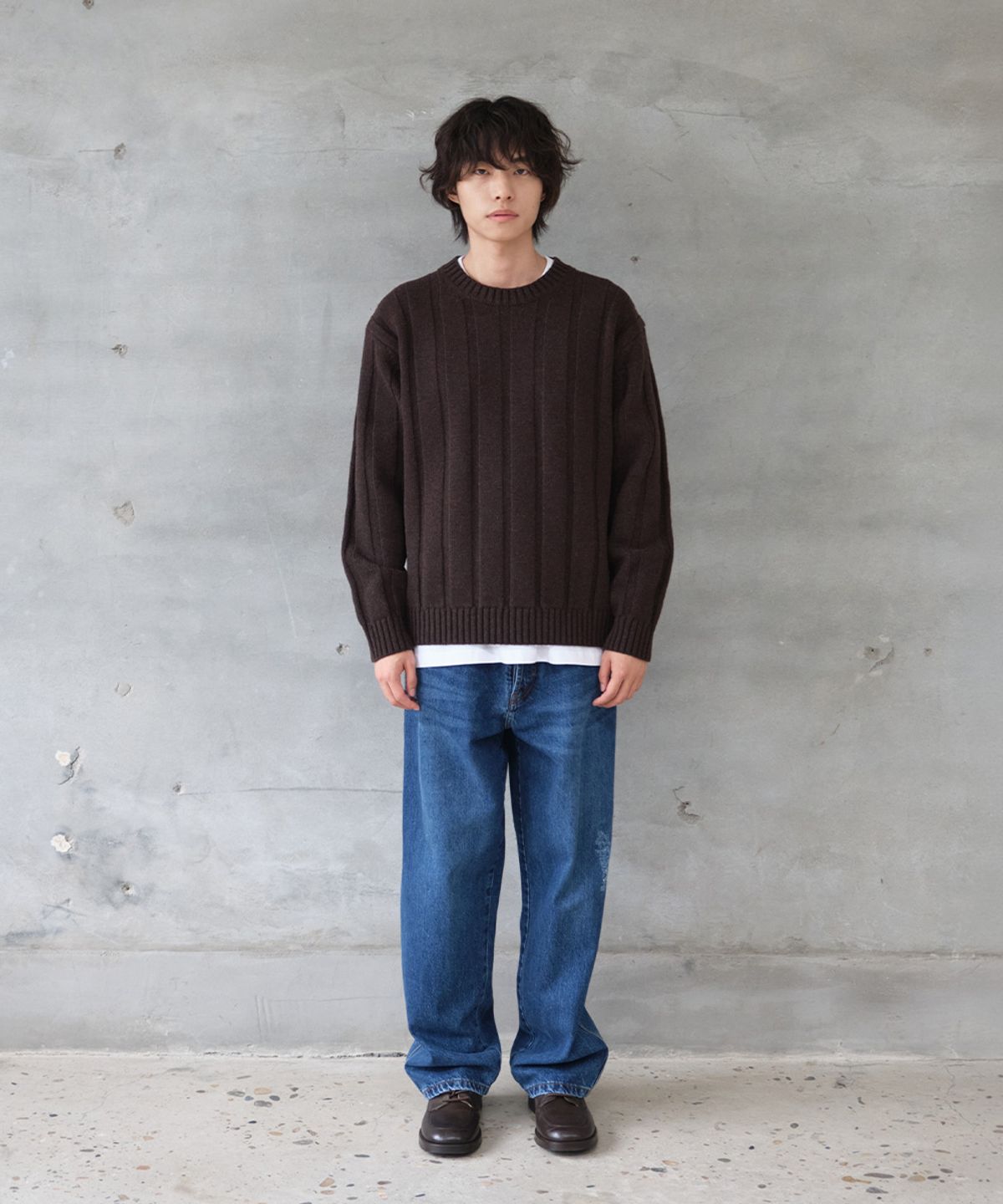 홀리선(HORLISUN) Meadow Wide Rib Crewneck Knit Dark Brown