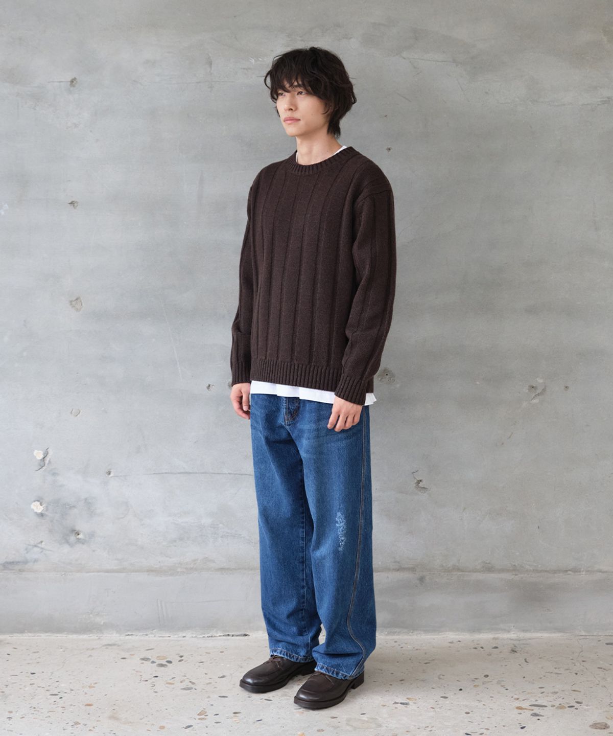 홀리선(HORLISUN) Meadow Wide Rib Crewneck Knit Dark Brown