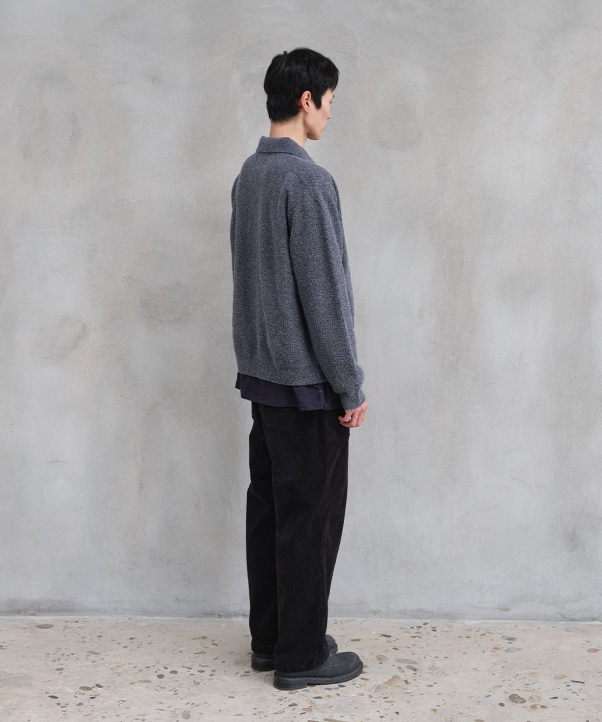 홀리선(HORLISUN) Forshey Boucle Zip Up Knit Cardigan Charcoal Gray
