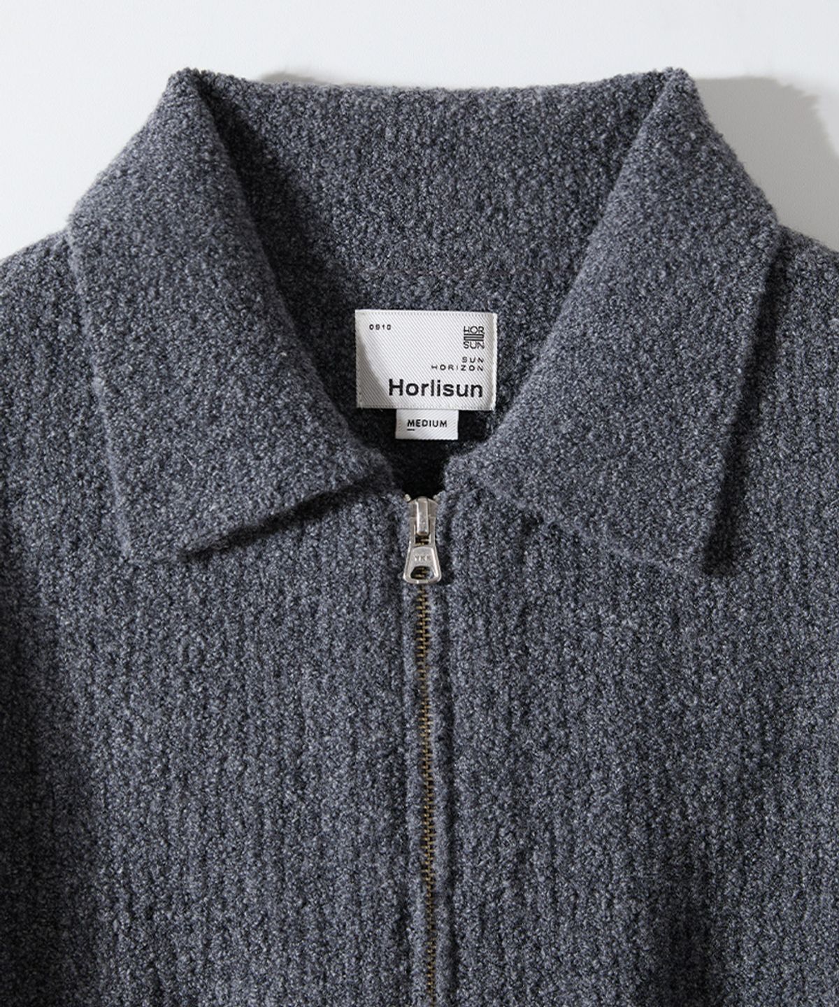 홀리선(HORLISUN) Forshey Boucle Zip Up Knit Cardigan Charcoal Gray